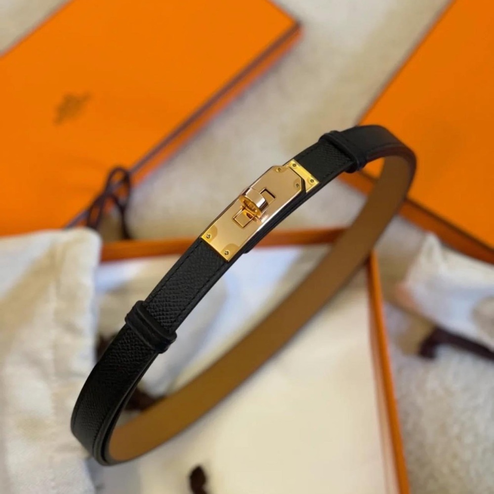 Hermes Authentic Kelly Belt Black Noir Gold Hardware